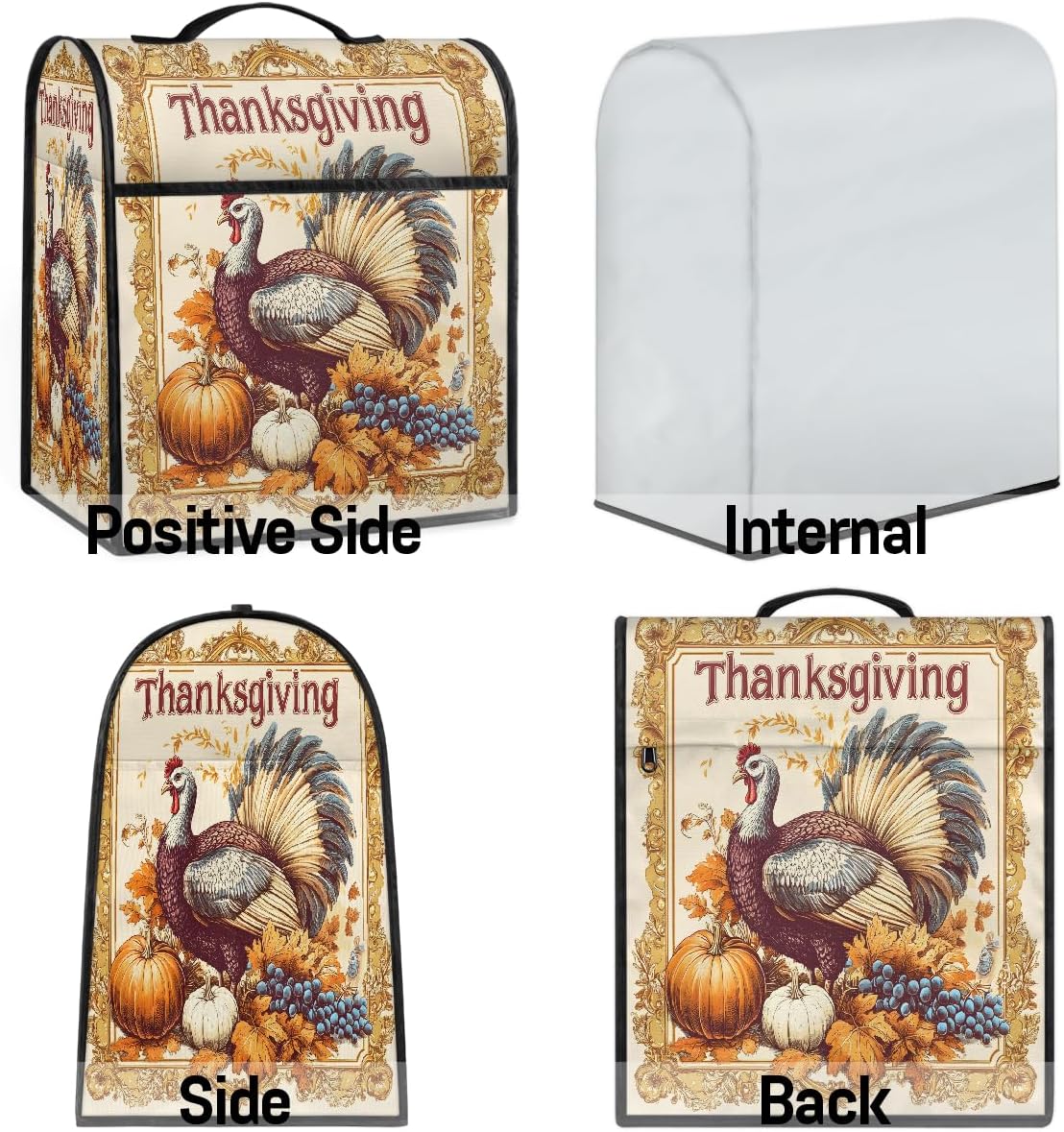 Kitchen Aid Mixer Cover Compatible with 6-8 Quarts Thanksgiving Vintage Decor Food Stand Mixer Cover Dust Cover with Zipper Pocket Appliance Accessories Organizer Bag Holiday Decor