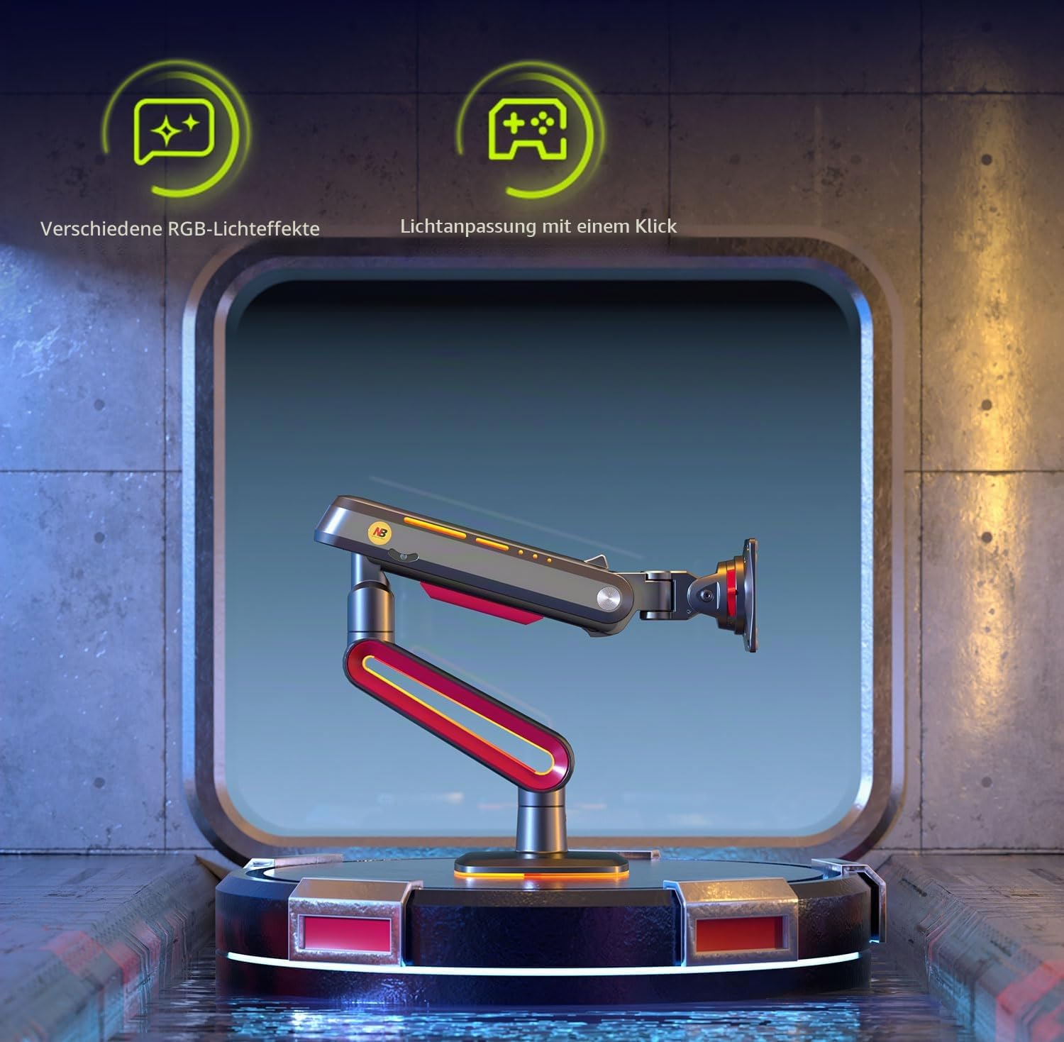 NB Ergonomic Monitorarm for Ultrawide Bildschirme bis zu 60 Zoll, Gaming Monitor Halterung Arms Last bis zu 20 kg, C-Clamp & Grommet Installation VESA 75/100 mm (Rot)