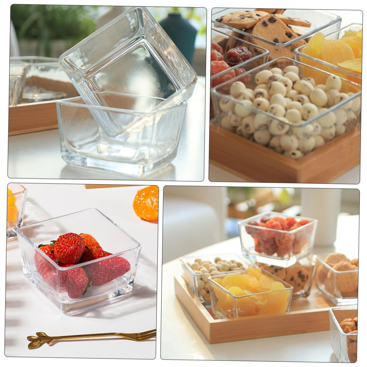 POPETPOP Plateau de Service Support en Bois Design Compartimenté Rangement Ordonné en Verre Divisé 1 Set Couleur Aléatoire pour Snacks et Noix pour Fruits Secs et Apéritifs