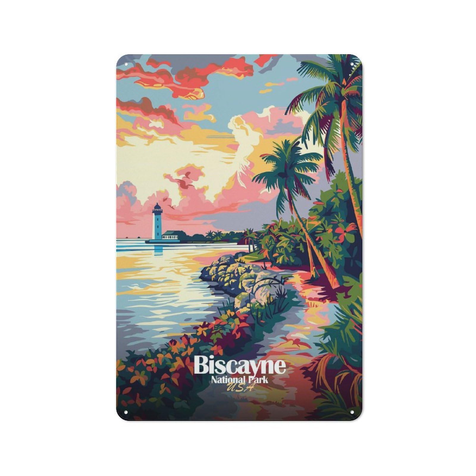 Junmoney Style-4 Shed Style Biscayne National Park Travel Tin Sign 30X20cm, Utility Space Decor For Greenhouse, Garden Room, Cafe Or Entryway