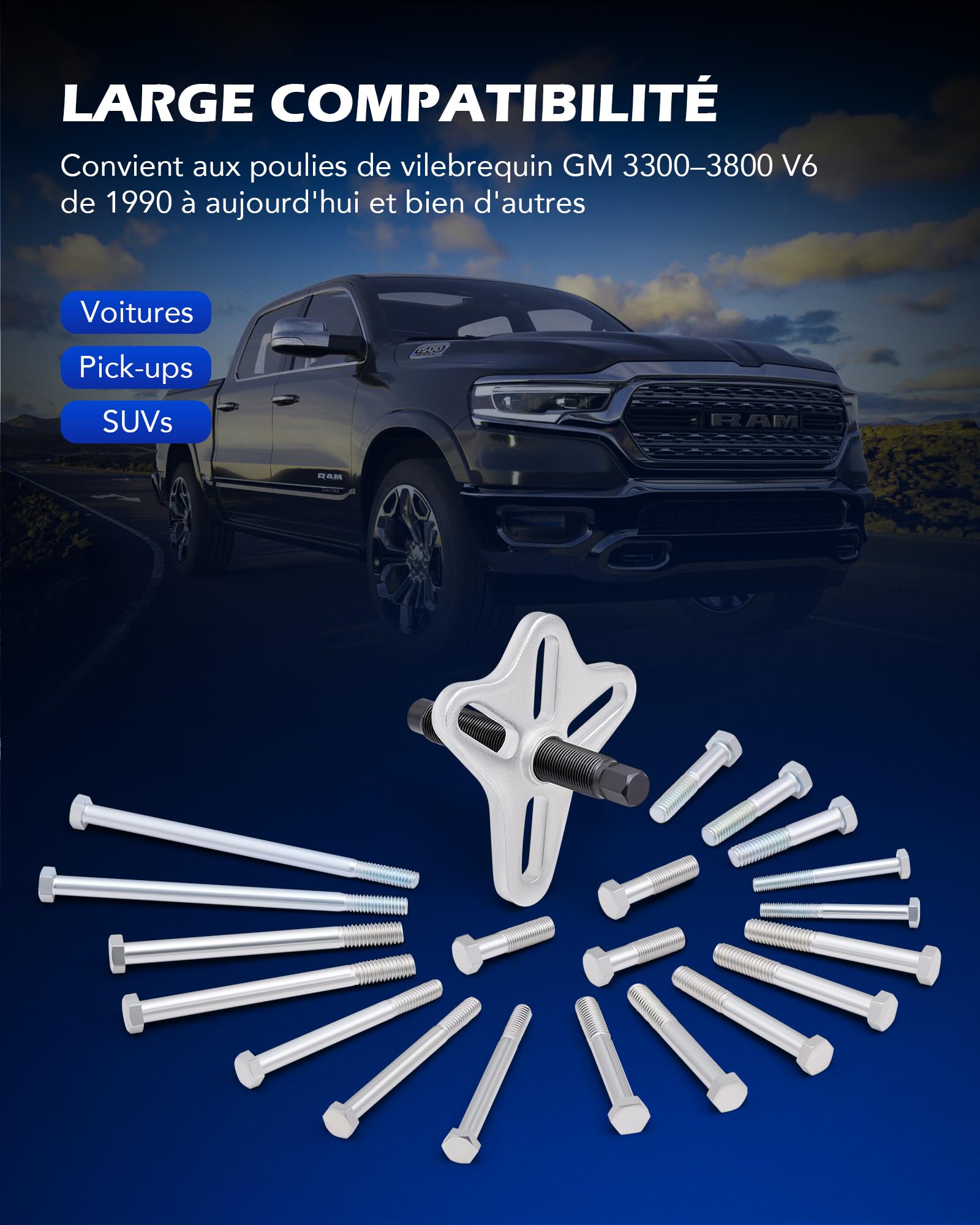 Orion Motor Tech Arrache Volant Magnétique 49 Pièces, Kit d'Arrache Volant pour Équilibreur Harmonique, Volant Moteur et Poulie de Vilebrequin, Extracteur de Poulie Universel