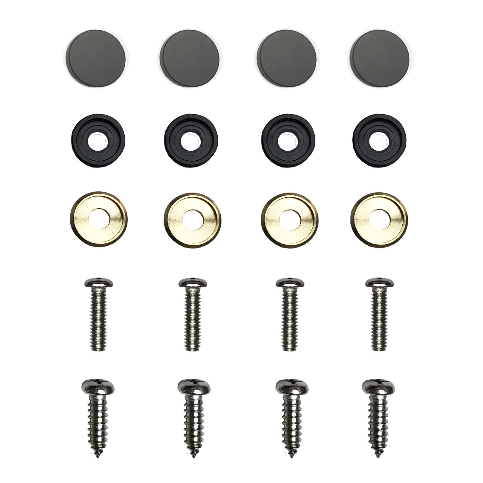 Set of 4 Black Aluminum Screw On Type Caps with Stainless Steel Scerws Hardware for License Plate Frame Holder
