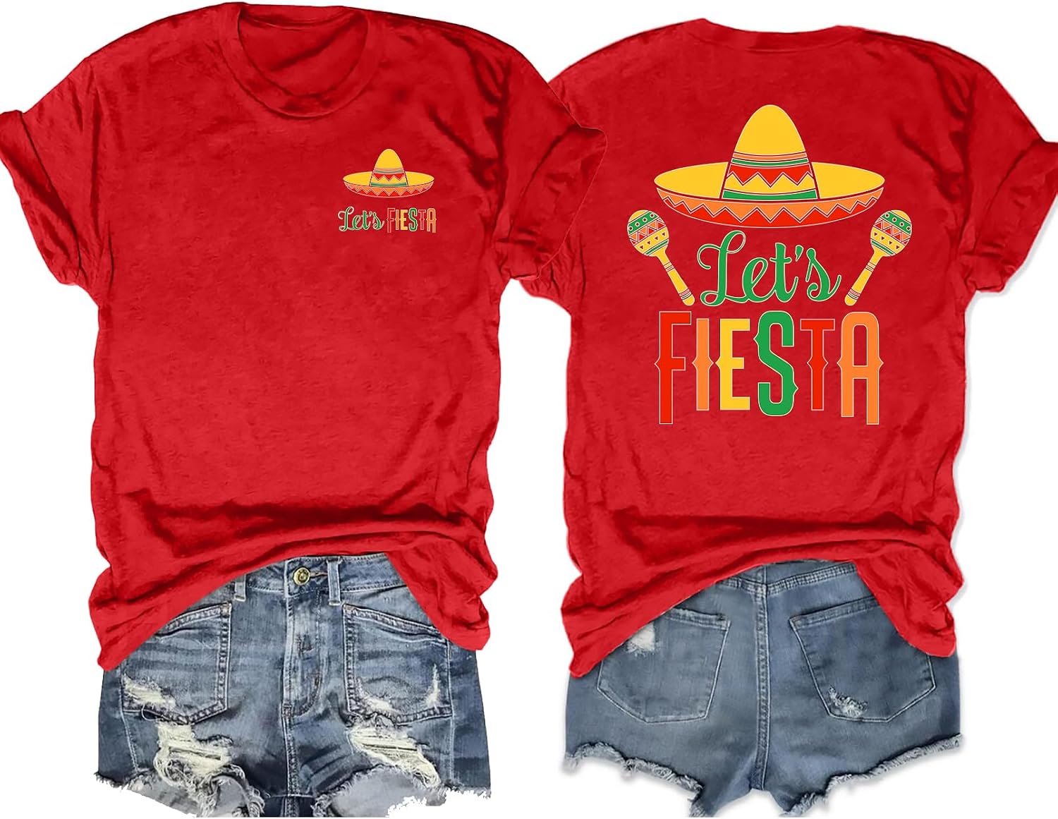 Cinco De Mayo Shirt : Women Fiesta Shirts Funny Fiesta Squad Graphic Tee Casual Short Sleeve Tops(Red2,2X-Large)