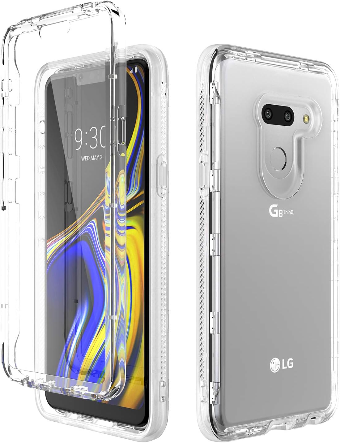 Dexnor Compatible with LG G8 ThinQ Case with Built-in Screen Protector Full-Body Rugged Clear Bumper Shockproof Heavy Duty Hard Cover Defender Crystal