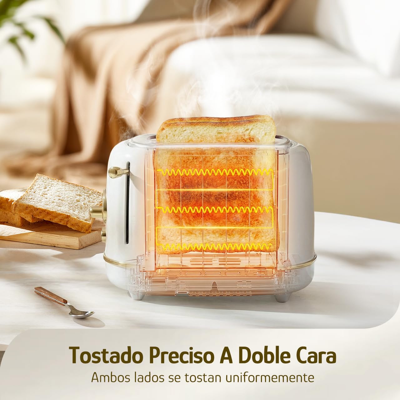 Hazel Quinn Tostadora Retro de 2 Rebanadas con Bandeja de Migas Desmontable, Ranuras Anchas de 3,8 cm, 6 Niveles de Tostado, Funciones Cancelar/Descongelar/Recalentar, Estilo Vintage, Blanco Perla