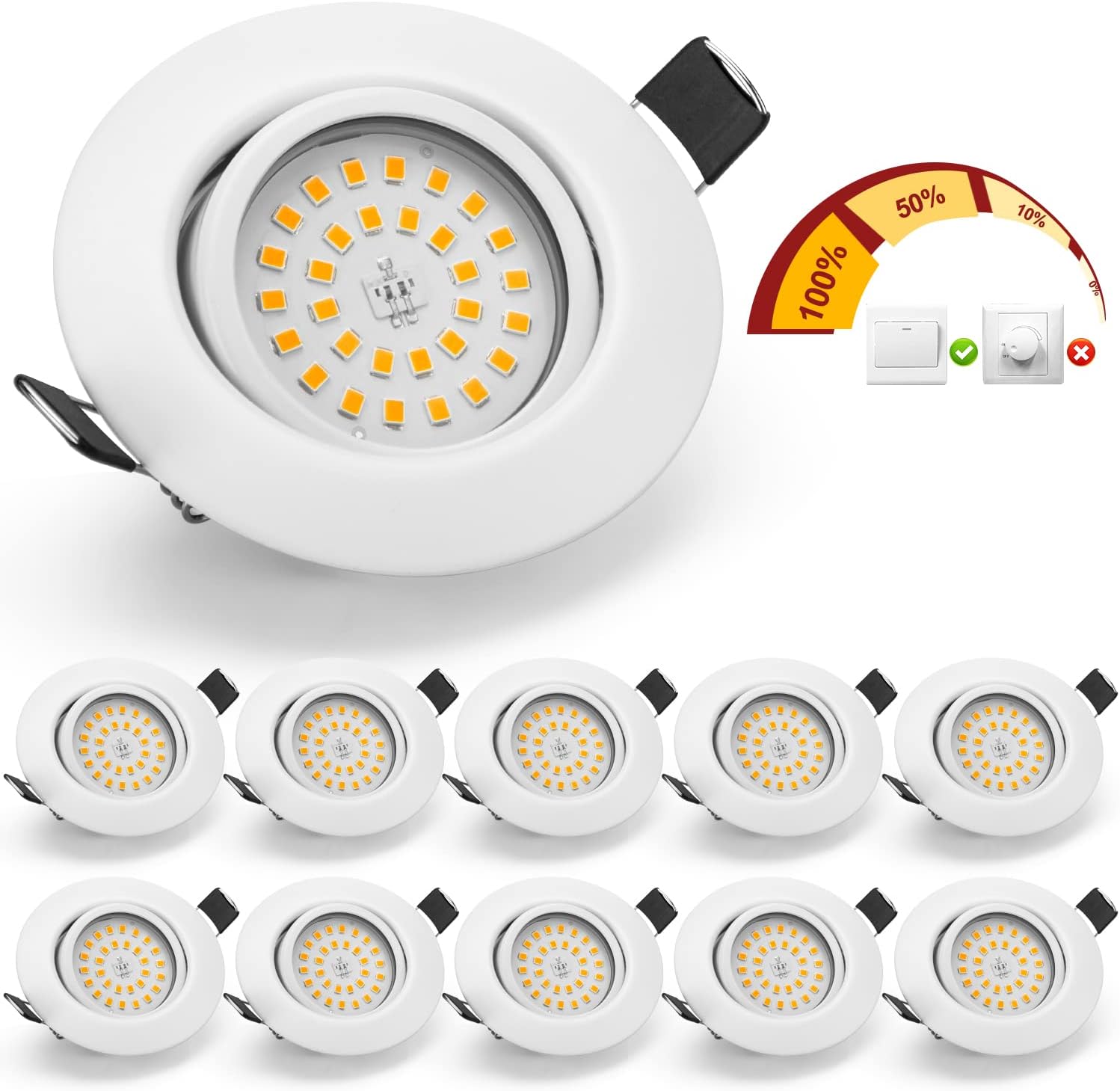 HCFEI 10er set LED Einbaustrahler dimmbar weiß schwenkbar 5W flach 230V