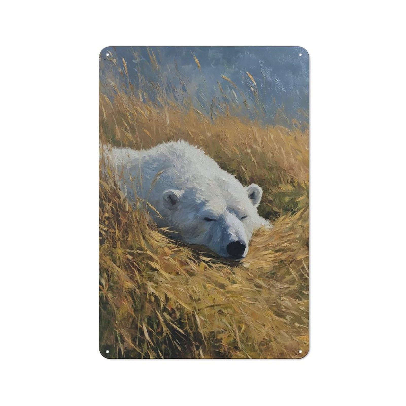 Junmoney Style-10 Polar Bear Sleeping In Tall Grass Retro Metal Wall Sign 30X20cm For Guest Room Or Hallway, A Housewarming Gift For Home Decor Collectors