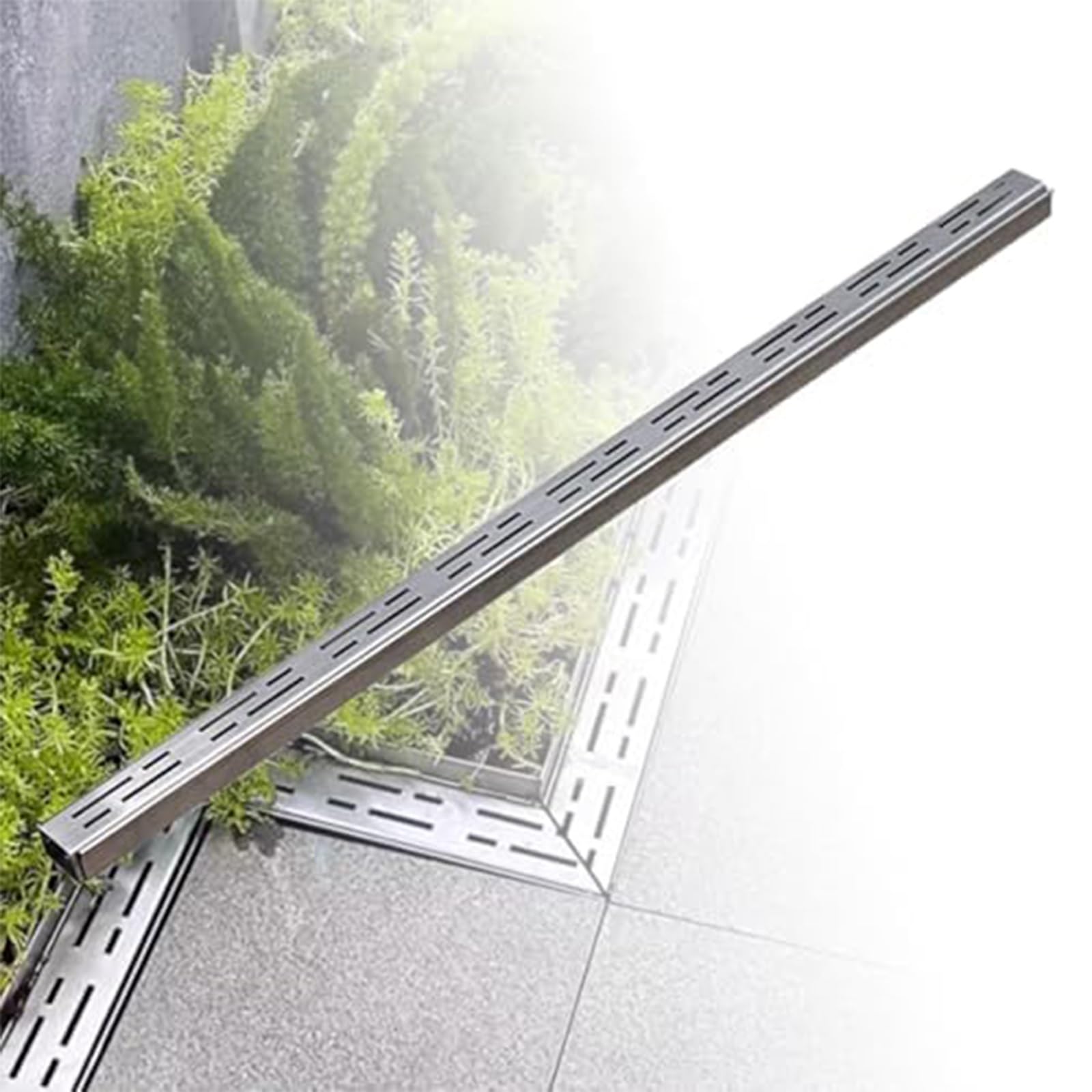 GLDYTVF 304 Stainless Steel Linear Drain - Outdoor Channel Drain with Removable Grate for Yard, Garden, Deck & Farm, Narrow Rain Gutter Strainer (5x5cm/2x2in)