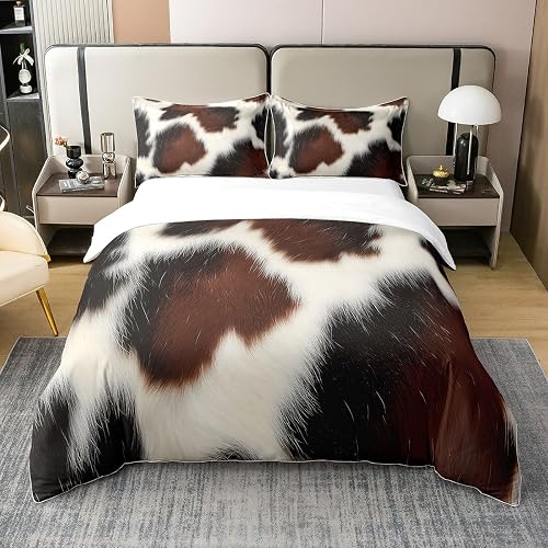 Belle Vache Imprimé Coton Couvre Lit pour Adolescents Adultes,Ferme en Cuir de V