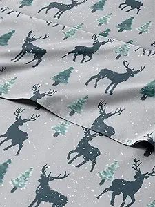 Twin Christmas Reindeer Sheet Set - Holiday Xmas Pattern Bedding Set - Deep Pockets - Snug Fit - 3 Piece - Wrinkle Free & Easy Care - Comfy Festive Winter - Holiday Sheets for Women, Men, Kids & Teens