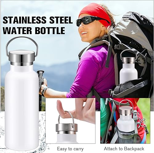 Miniatura 6 de Paquete de 10 botellas de agua reutilizables de acero inoxidable de 17 onzas, botella de agua deportiva con aislamiento de doble pared con asa y
