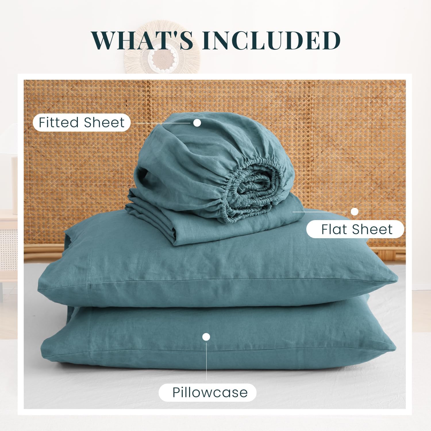 S VICTORY SYMBOL 100% Organic Linen Sheets Set Twin XL Size,Washed Natural French Flax Bed Sheets 3 Pieces,16inch Deep Pocket Linen Bedding for Hot Sleepers,Stormy Blue