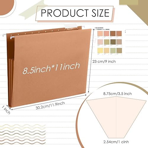 Miniatura 8 de Paquete de 24 carpetas colgantes de tamaño carta, carpetas colgantes de archivos expandibles con pestañas, carpetas de archivos de colores,