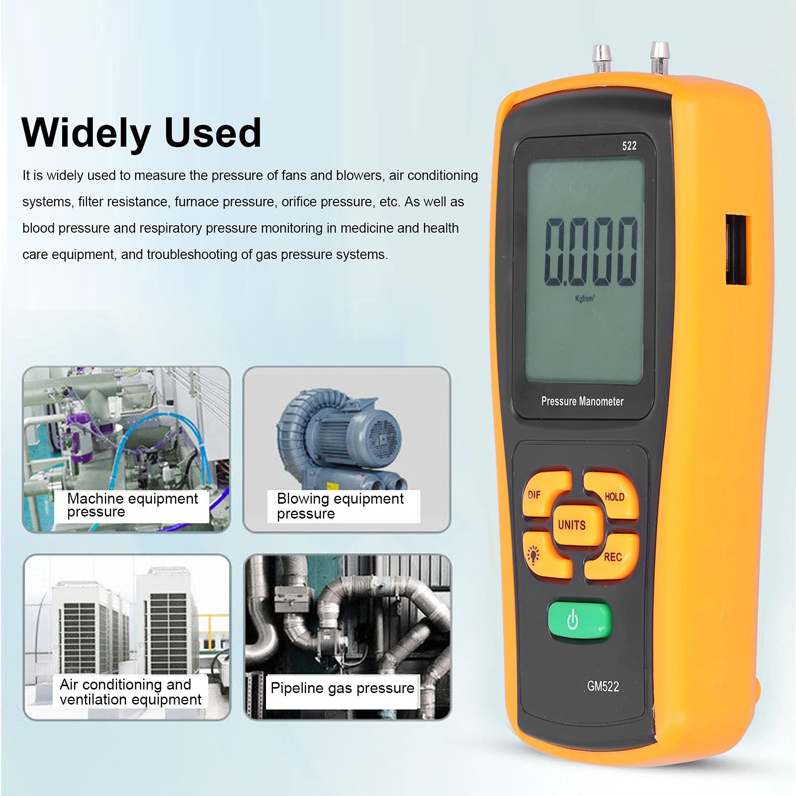 Jeanoko Digital Air Pressure Meter, Portable Differential Pressure Gauge Testing Tool for Fans, Blowers, with USB Interface, ABS Material