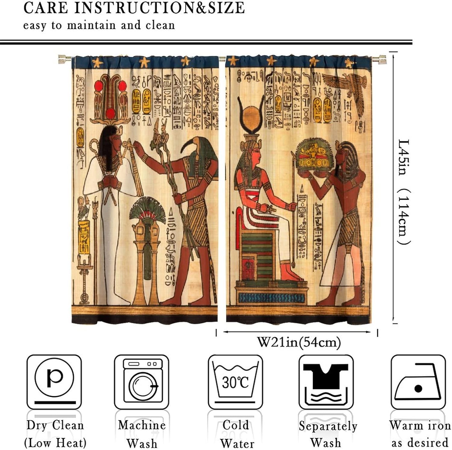 Ancient Egypt Blackout Curtains,Mythology Egyptian Gods Pharaohs with Antique Hieroglyphs Print Pattern Thermal Insulation Window Drapes for Living Room Bedroom 42x45 Inch