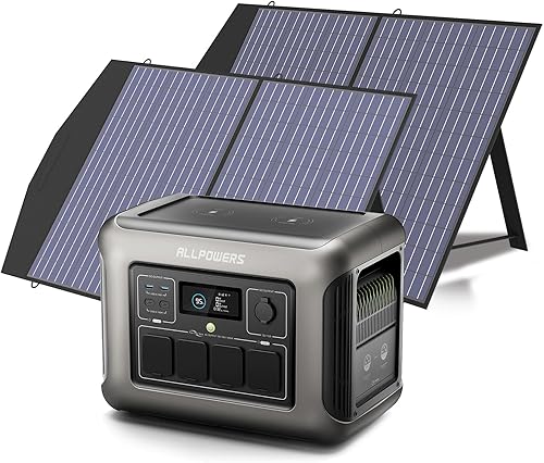 ALLPOWERS Estación de energía portátil R1500 con 2 paneles solares SP027, generador solar LiFePO4 de 1800W 1152Wh con 2 paneles de 100 W incluidos,