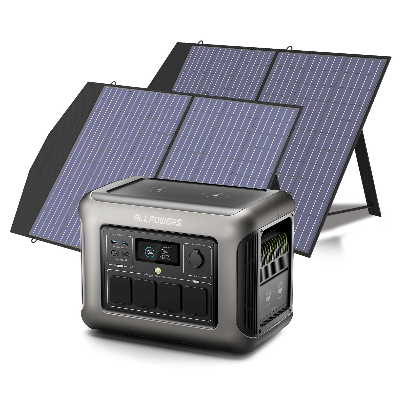 ALLPOWERSR1500 LITE Portable Power Station with 2x SP027 Solar Panels, 1600W 1056Wh LiFePO4 Solar Generator with 2 PCS 100W Panels Included, Solar Power with UPS Function, Fast Charging