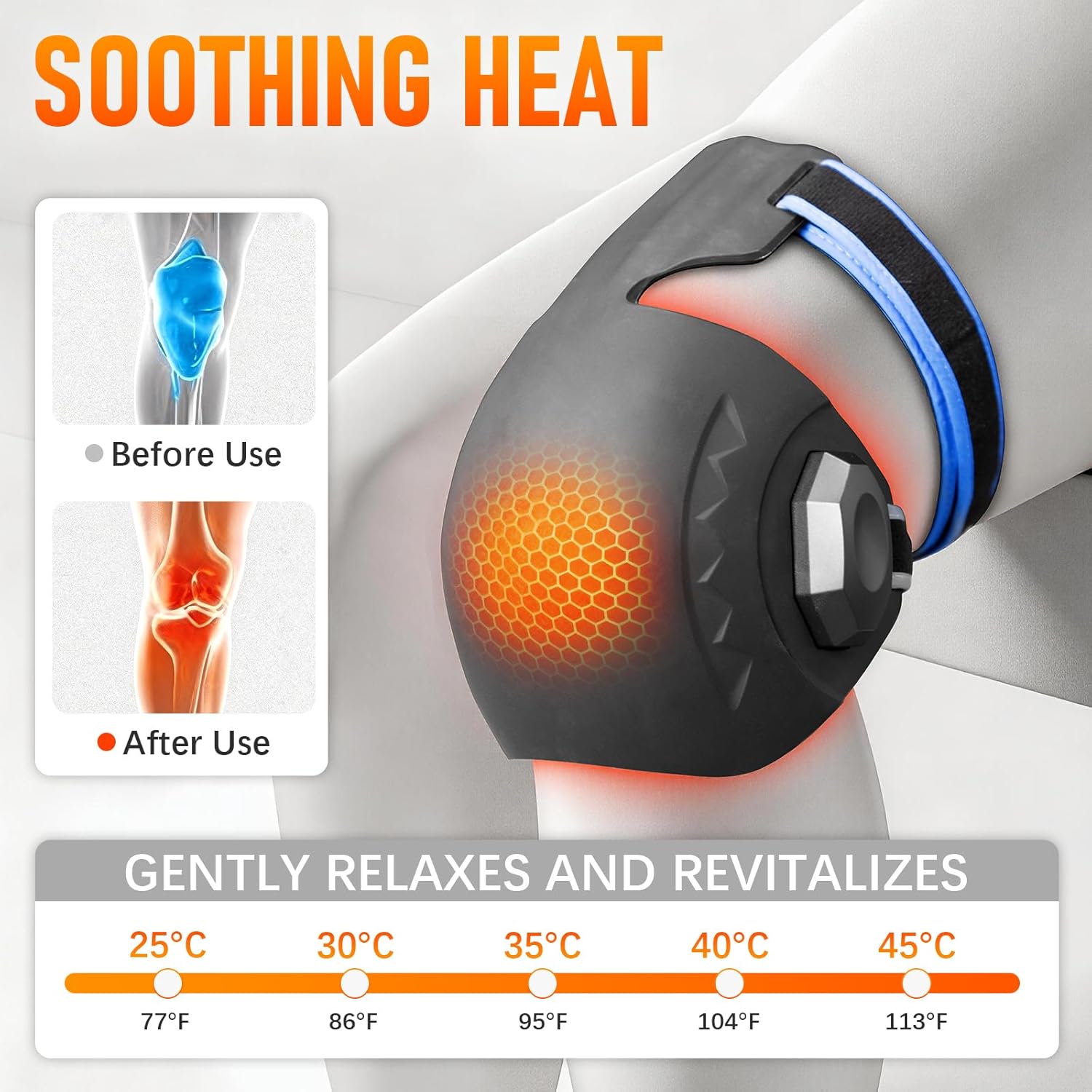 Red Light Therapy Knee Brace with Heat and Powerful Vibration,660nm & 850nm Infrared Red Light Therapy Massager for Knee Pain Relief,Joint,Shoulder.4000mAh Protable Rechargeable.