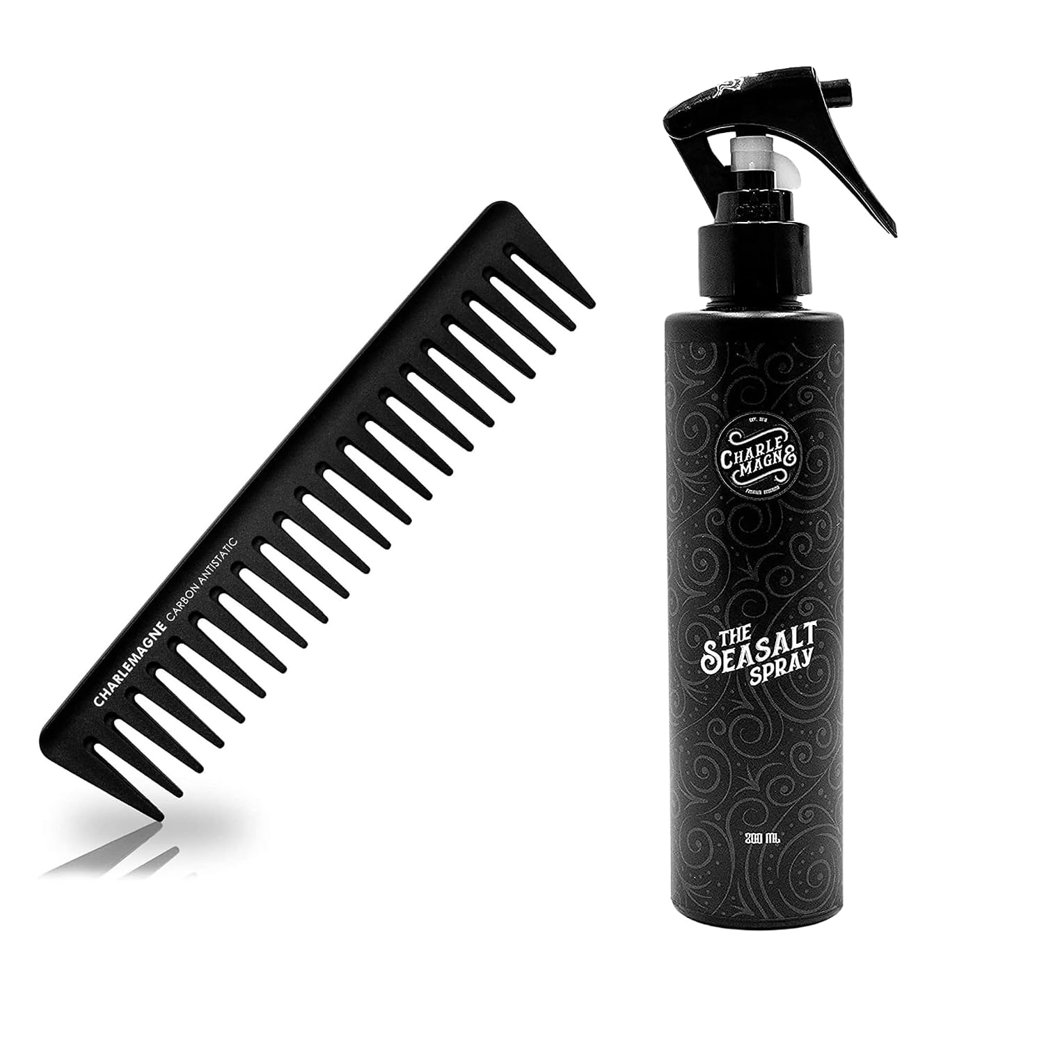Pack of Hair Styling Comb for Men 19CM & Sea Salt Spray for Men 200ML by CHARLEMAGNE