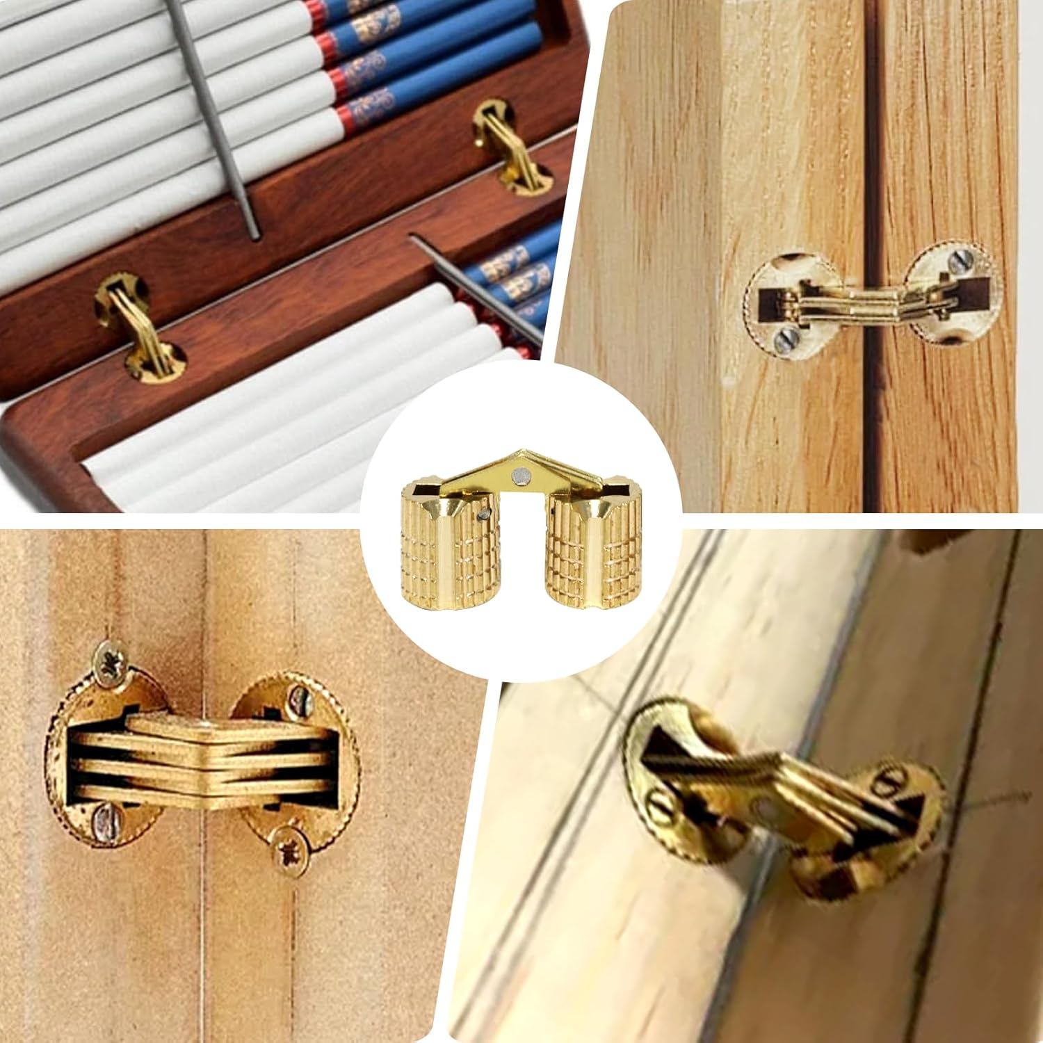 8Pcs Brass Barrel Hinges Hidden Invisible Cabinet Furniture Hinges, 8mm 180 Degree Opening Angle Concealed Furniture Hinges for DIY Jewelry Box Hand Craft