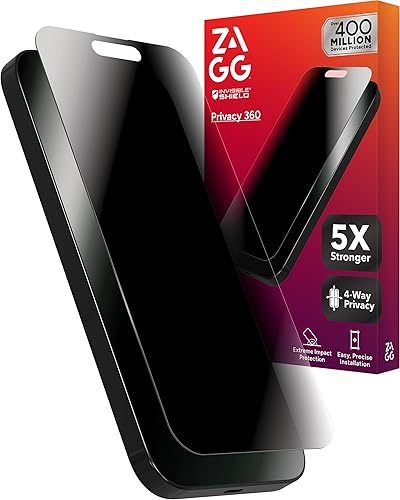 ZAGG Glass Elite Privacy 360 Protector de pantalla para iPhone 16/15 – Privacidad de 4 vías, vidrio templado ultra resistente, 5 veces más fuerte,