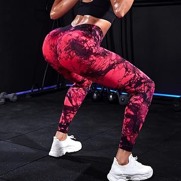 LSCZSLYH Tie-Dye Camouflage Yoga Pants Gym Sports Leggings Women Exercise Running High Waist Leggings Workout Tights Color Black Red, Size S