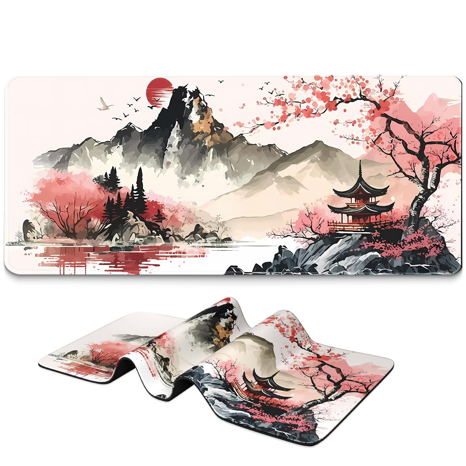 BLITZPAW Long Gaming Mouse Pad 31.5 x 11.8 inches, Extended Anime Mousepad, Large Mouse Mat with Non-Slip Base, Full Keyboard Mat with Stitched Edges for Gaming and Office (Cherry Blossom)