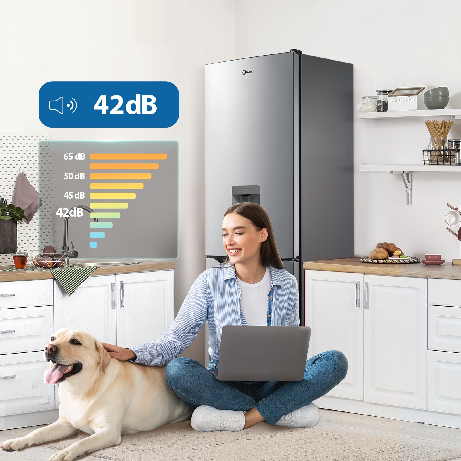 Midea MDRB424FGE02IW 310L Frigorifero Combinato, Libera Installazione, Total No Frost, Ventilazione MultiFlow, Doppia Porta Reversibile, Controllo Touch