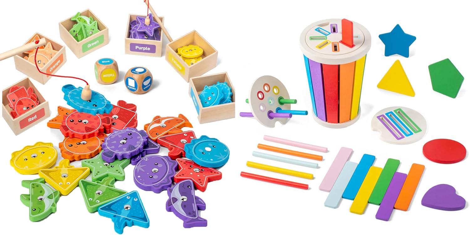 Montessori Magnetic Fishing Game and Wooden Learning Color Sorting Toys