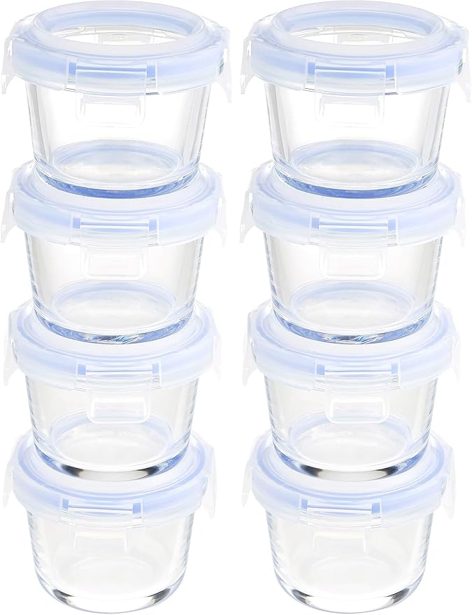 Amazon Basics ABL001 Recipiente de vidrio claro con tapa azul de 120 ml, 4 Unidad (Paquete de 2) con descuento