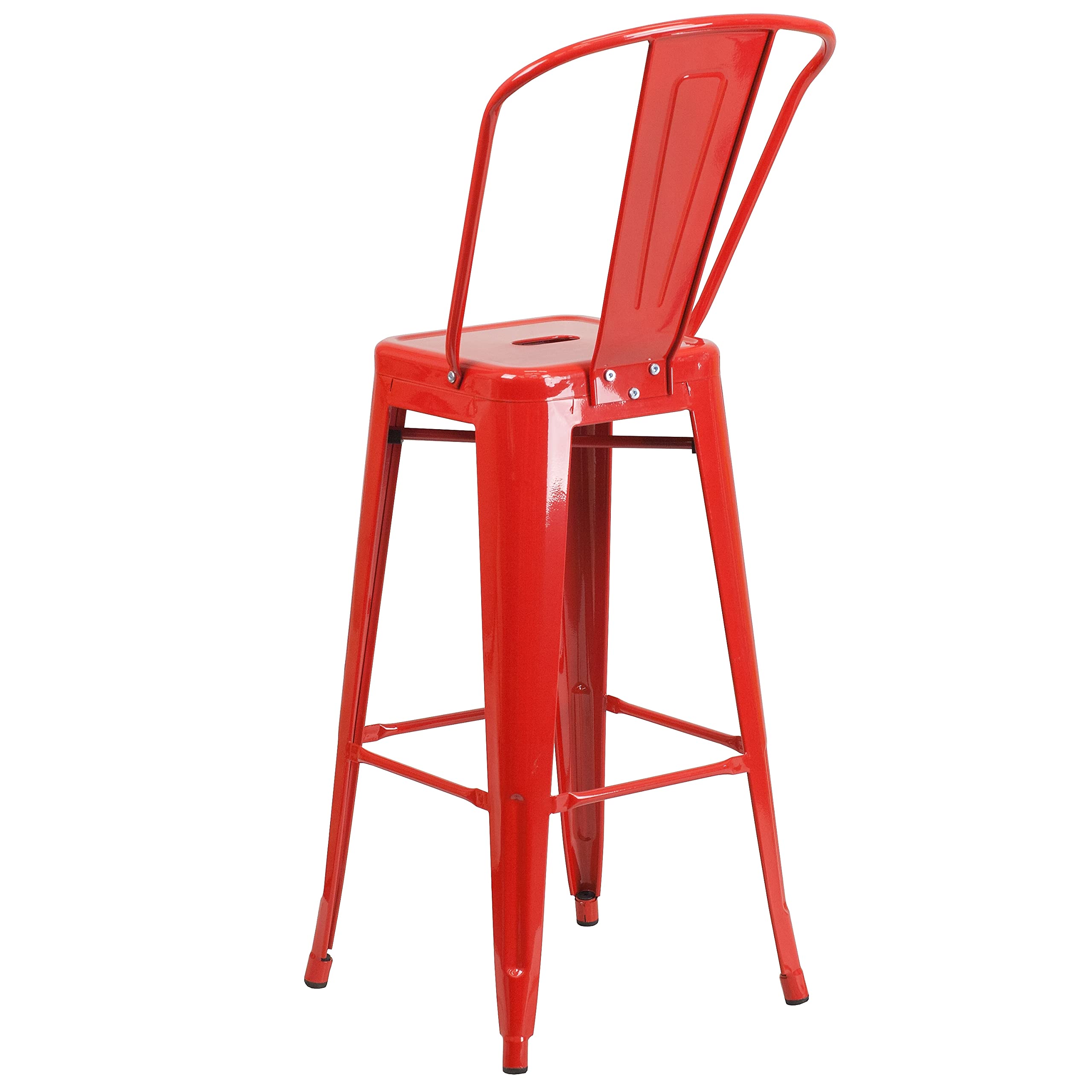 Flash Furniture Lily Commercial Grade Sgabelli da Bar per Interni ed Esterni in Metallo Rosso Alto 30" con Schienale Rimovibile, Confezione da 4