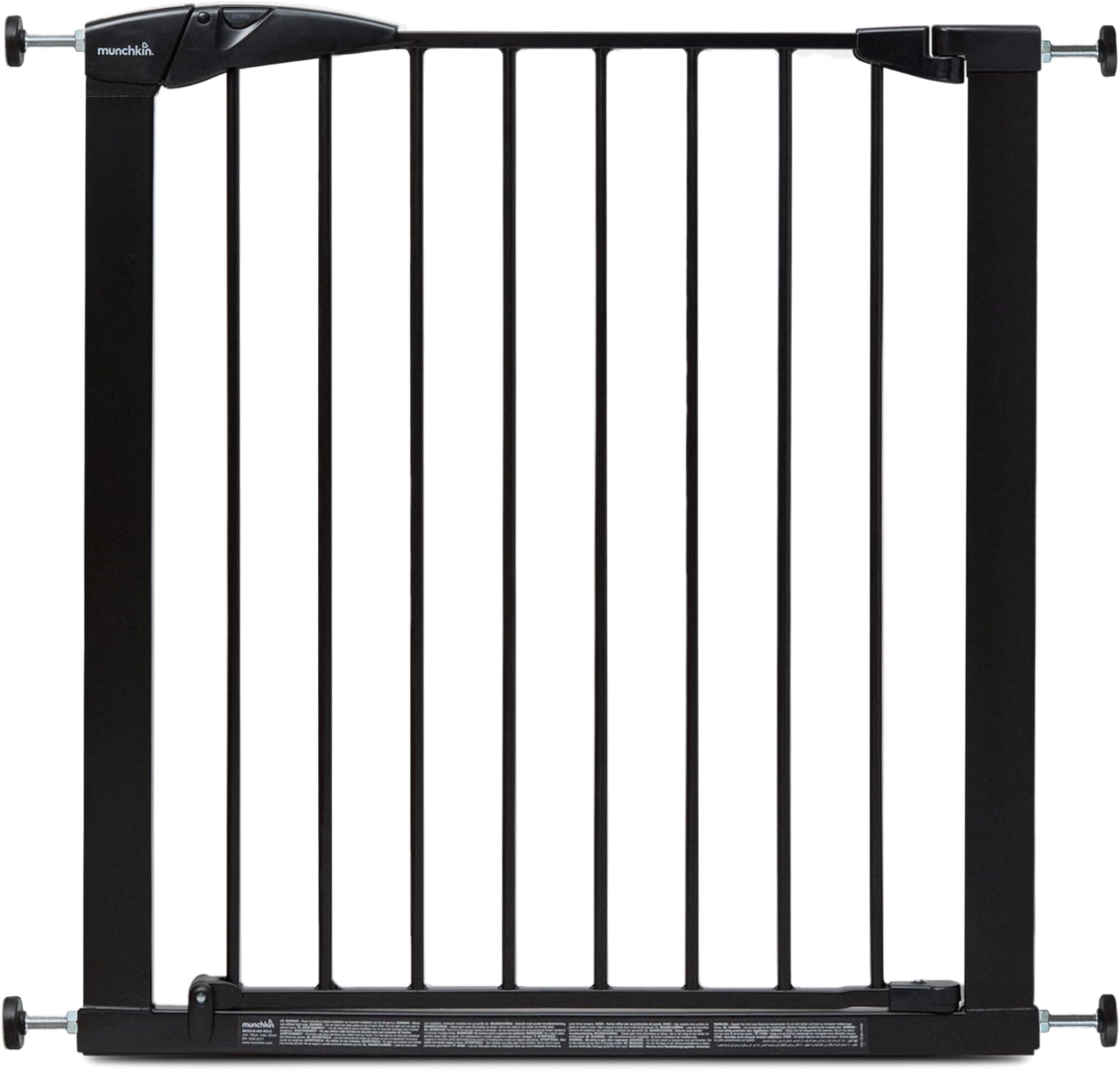 Munchkin Stair Gate Maxi Secure Toddler & Baby Gate 76-82cm extends up to 117cm with separately sold extensions | Pressure Fit Baby Safety & Dog Gate for Doorways | No-Screw Install Child Gate, Black