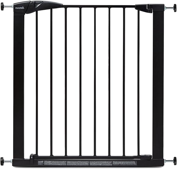 Cancello per scale Munchkin, Cancello per scale Pressure Fit Baby o Dog Gate, Cancello per bambini senza viti facile da installare, 76-82 cm, nero - 1