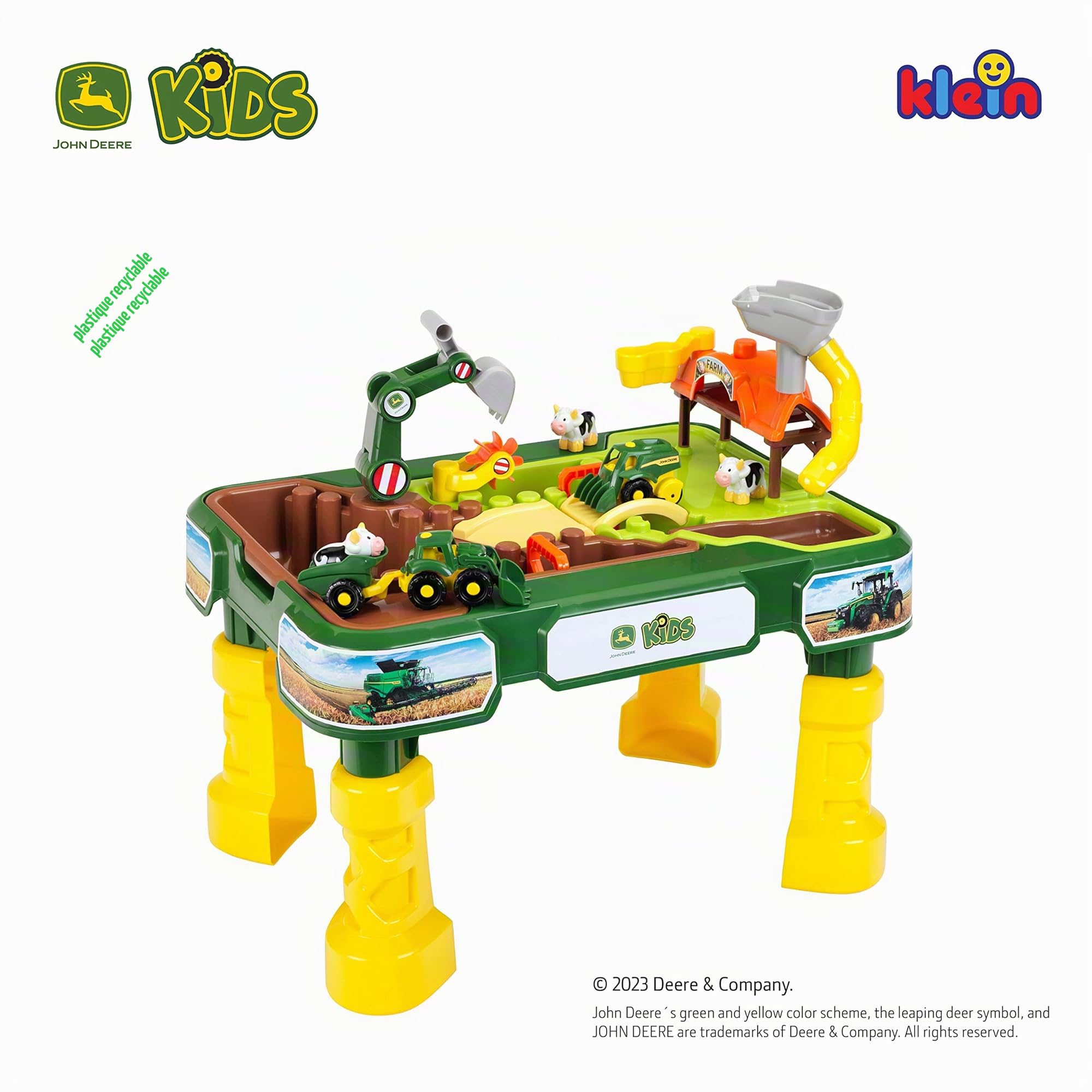 Theo Klein 3948 Table de Jeux à Sable et à Eau John Deere - avec Ferme, Vaches, véhicules agricoles, Pelle articulée, etc. - Dimensions : 64 x 46 x 60 cm I pour Enfants à partir de 18 Mois