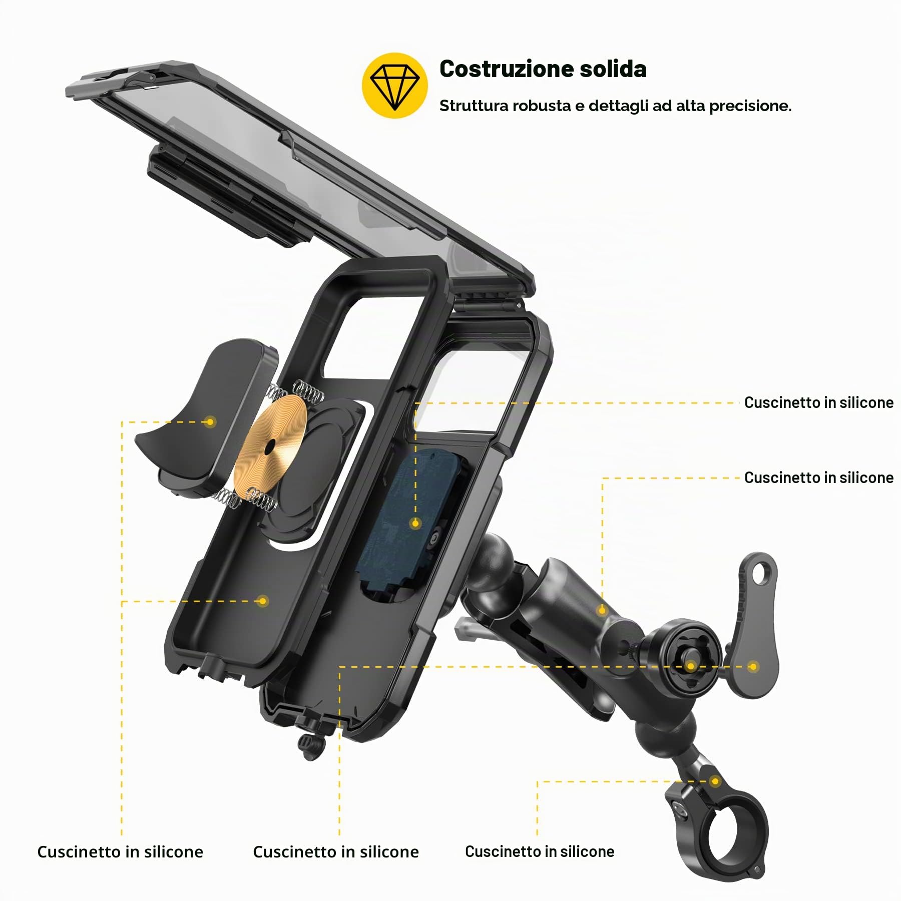 iMESTOU Supporto Wireless Impermeabile per Telefono da Moto, Caricatore Senza Fili Antifurto da Manubrio con USB C, Supporto per Telefono a Sfera da 1" a Ricarica Rapida per Smartphone da 5,5"-6,8"(L)