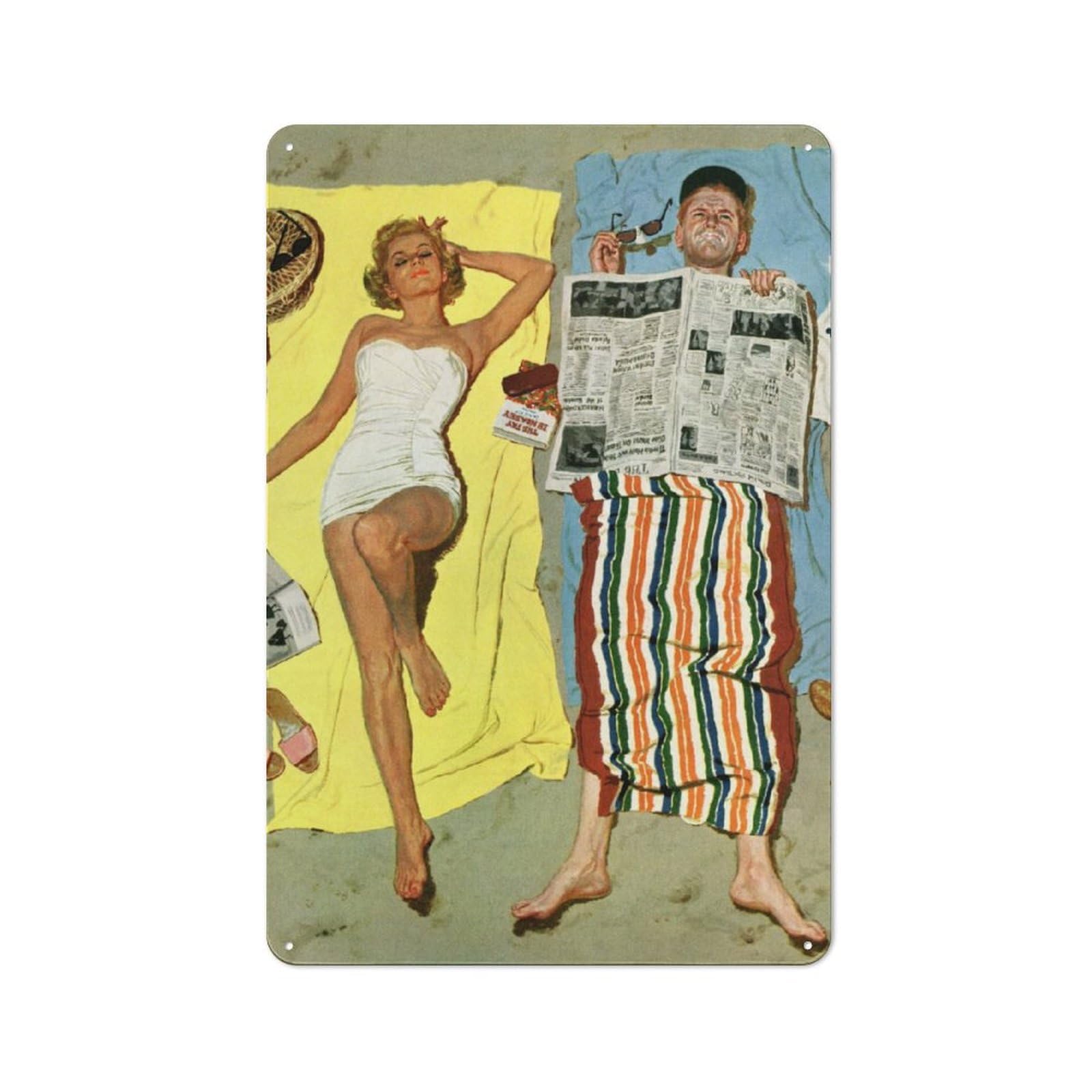 Junmoney On The Beach Printed Metal Sign 30X20cm For Pub Or Café, With Clear Industrial Wall Decor Character