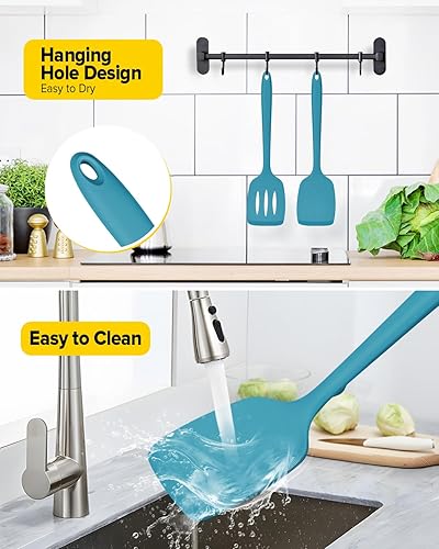 Miniatura 6 de Paquete de 2 volteadores de espátula de silicona, juego de espátulas de cocina ranuradas antiadherentes, utensilios de cocina resistentes al calor