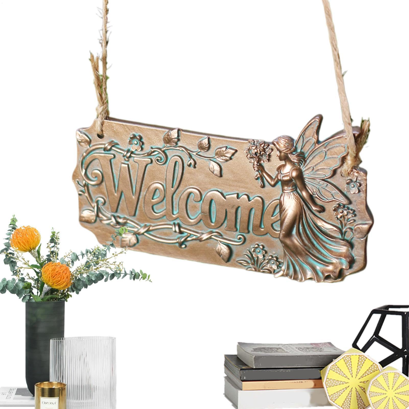 Decoracion de puerta delantera y patio con letrero de bienvenida colgante