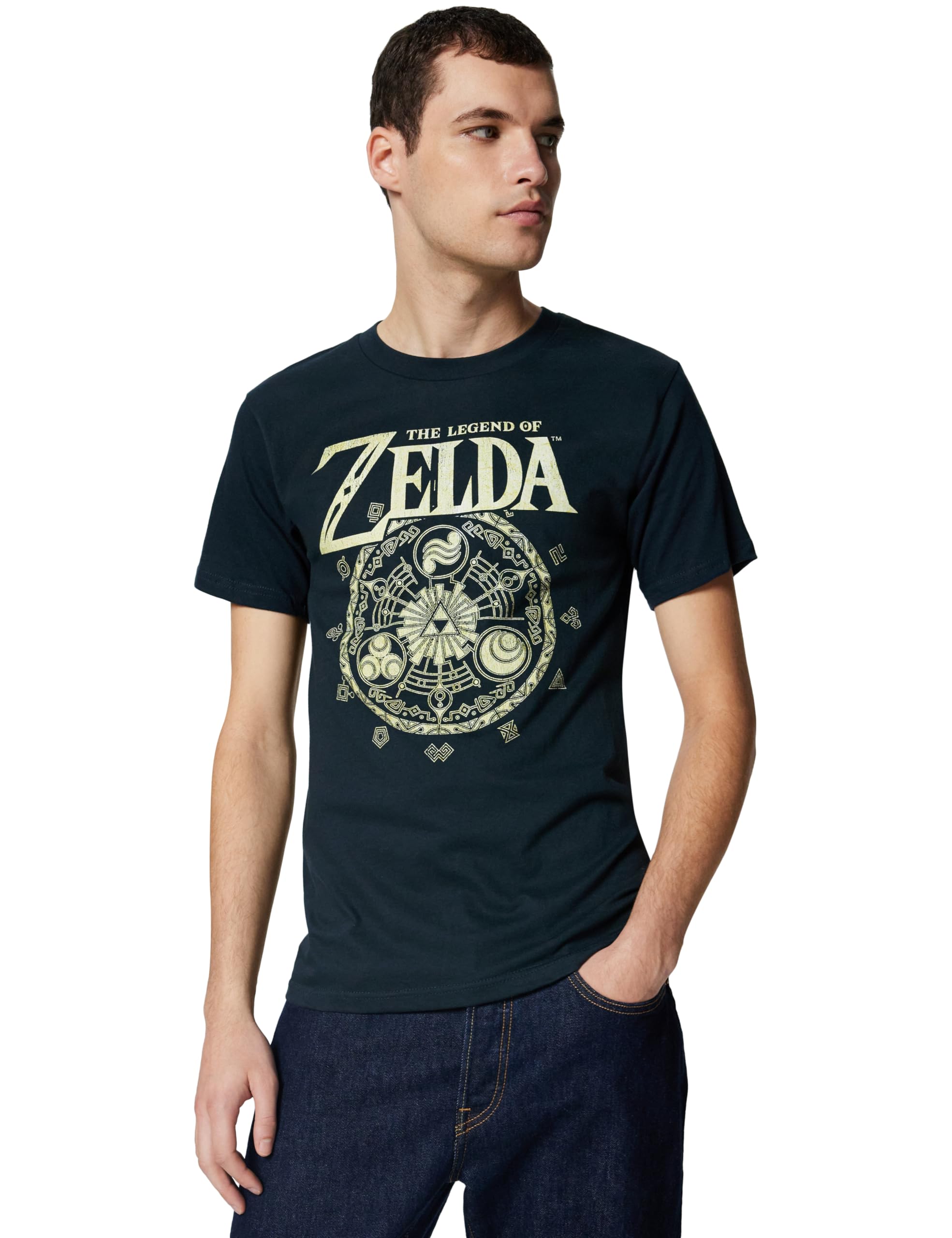 Nintendo Men's Legend of Zelda Symbolic Circle T-Shirt, Navy Blue, Large