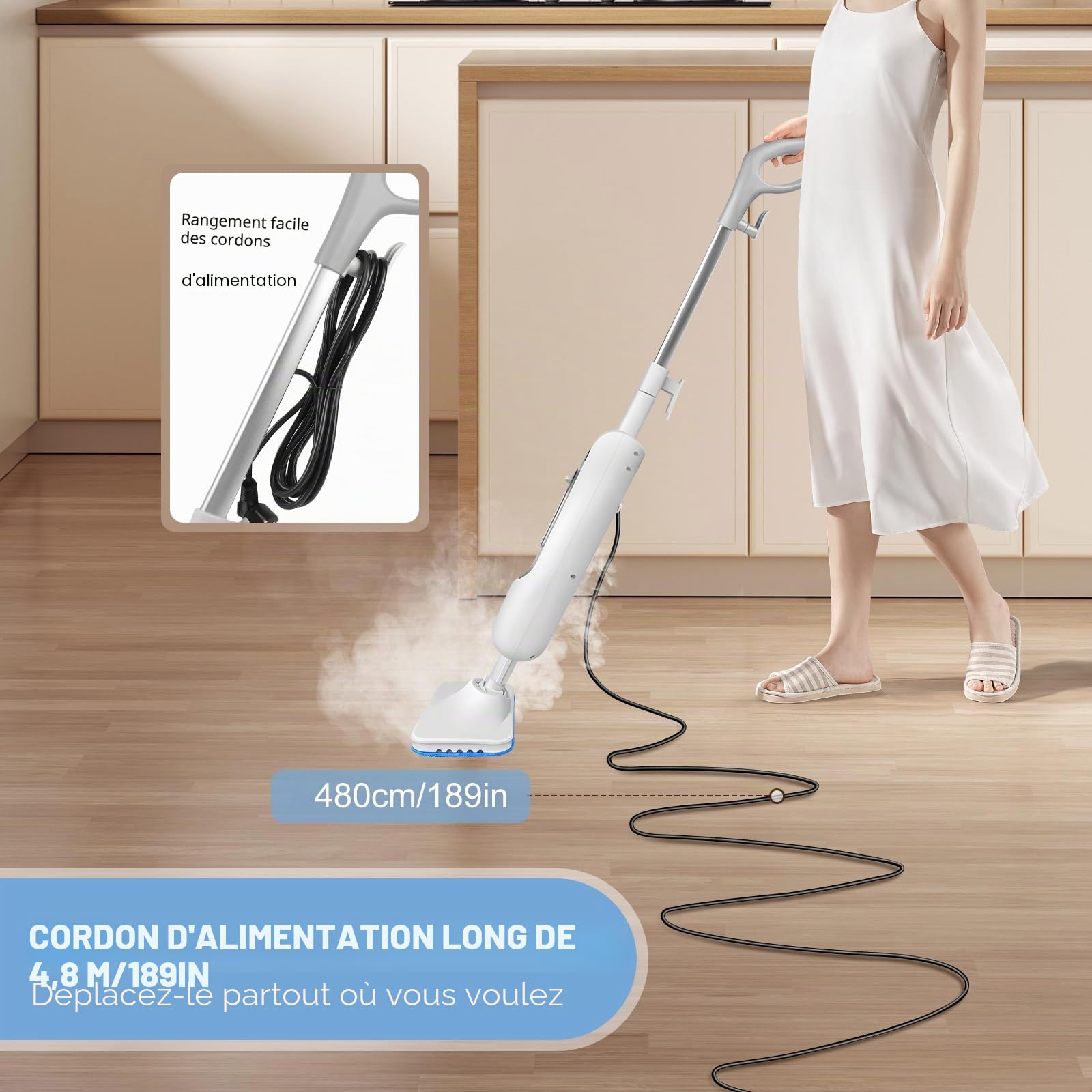 Nettoyeur Vapeur Électrique à Main pour Sol et Tapis 3500W 2 Vitesses Lucn