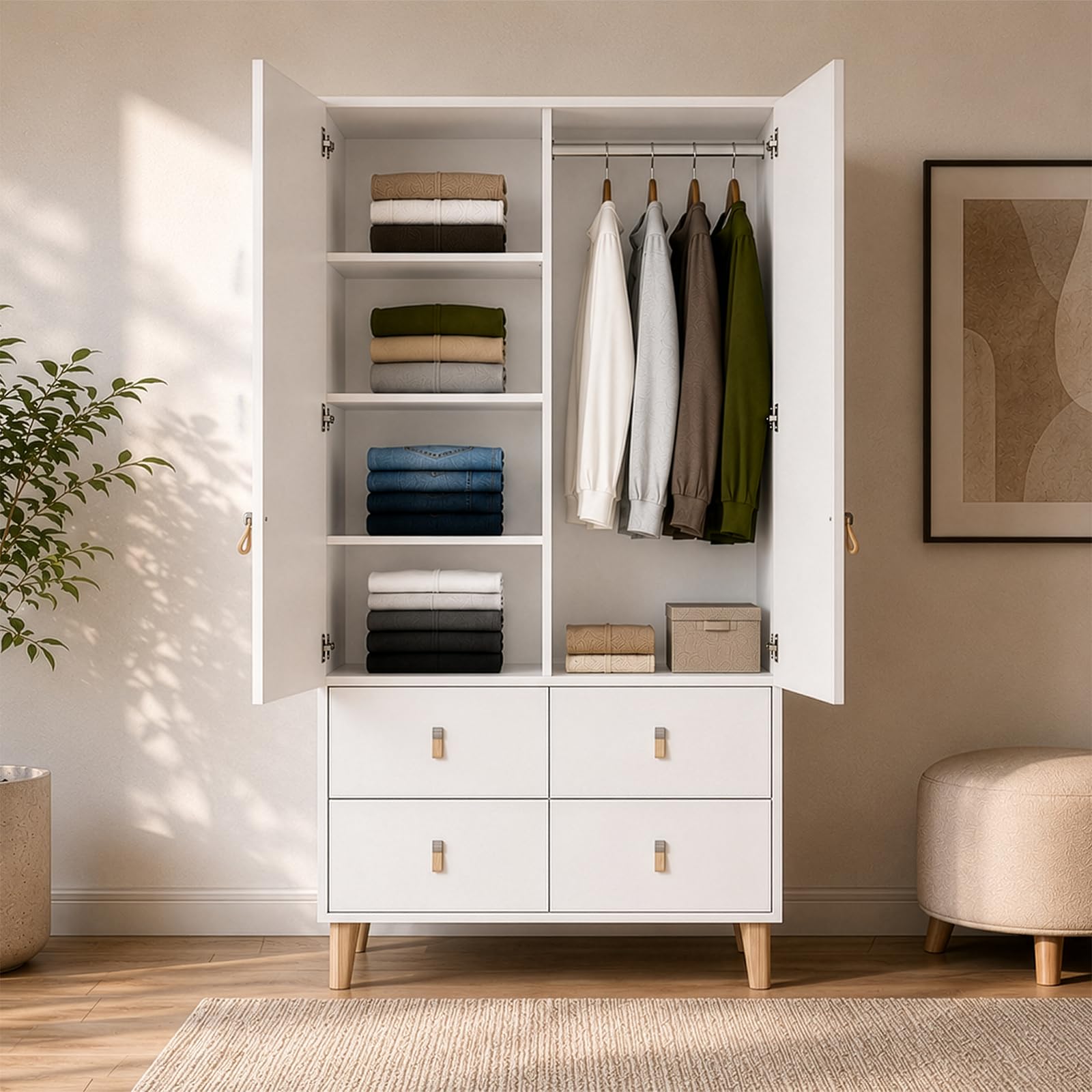 Fabryka Mebli Idźczak Kinderzimmer-Set Figo - Eleganter Schrank für Kinder, Kommode, Schreibtisch, Wandregal - Skandinavischer Stil, Modern Design - Weiß