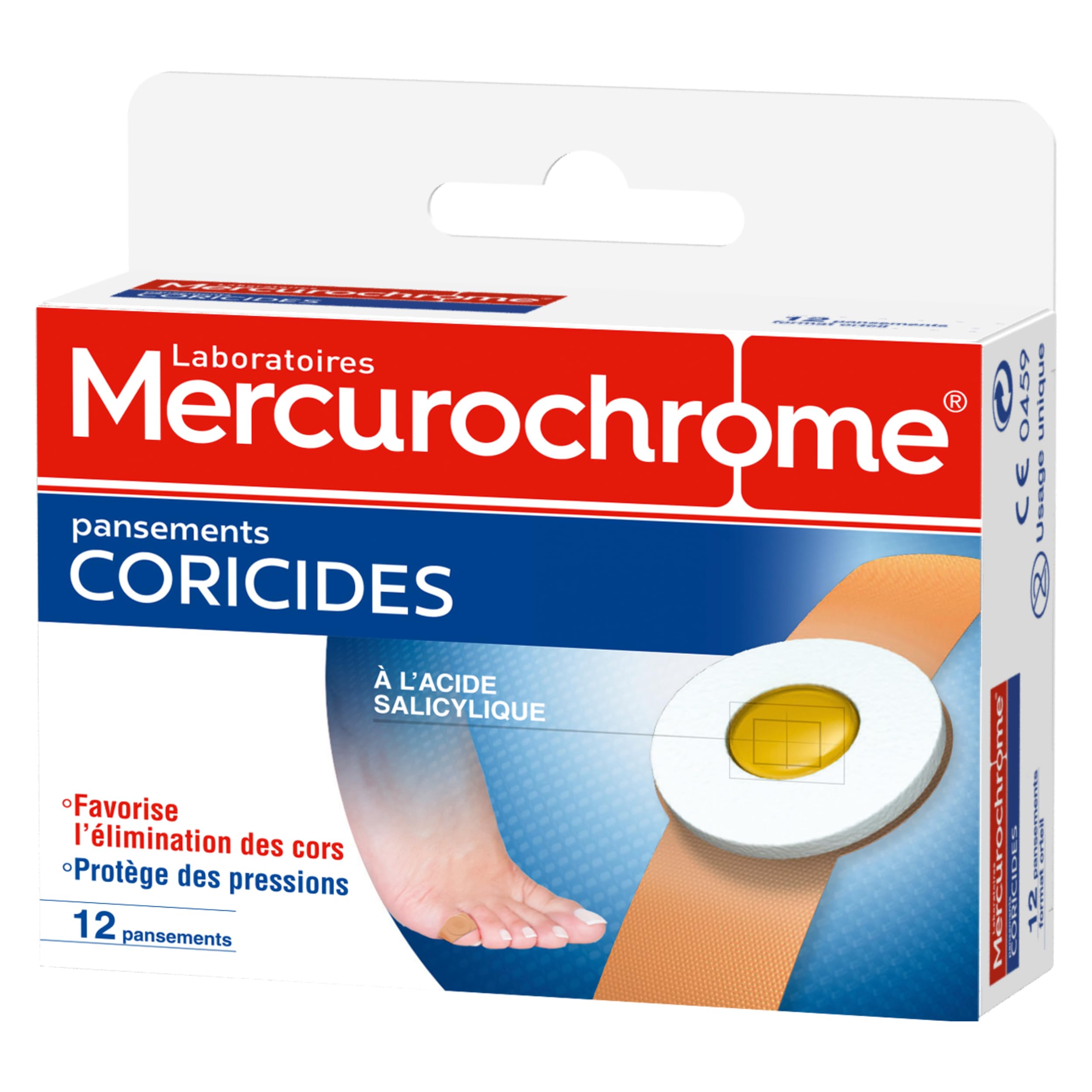 Pansements coricides Mercurochrome contre la pression due aux cors