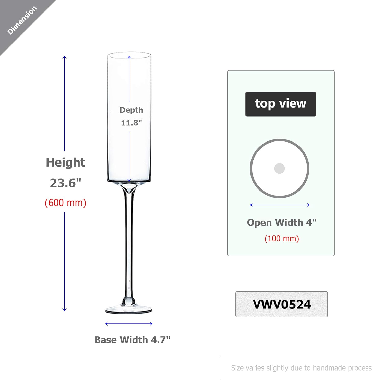 WGV Long Cylinder Candle Holder on Stand Bulk, Open Width 4", Height 24", Clear Floral Hurricane Glass Vase, Wedding Centerpieces for Party Ceremony Event Home Office Decor, 6 Pieces