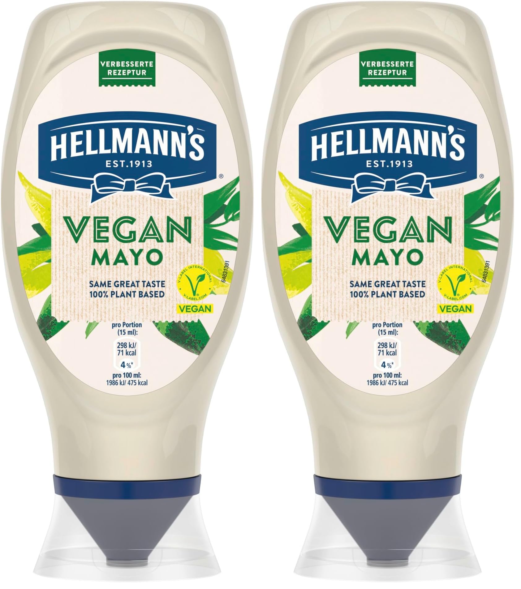 Hellmann's Mayonnaise Mayo leckere vegane Mayonnaise zu 100% pflanzlich 430 ml (Packung mit 2)