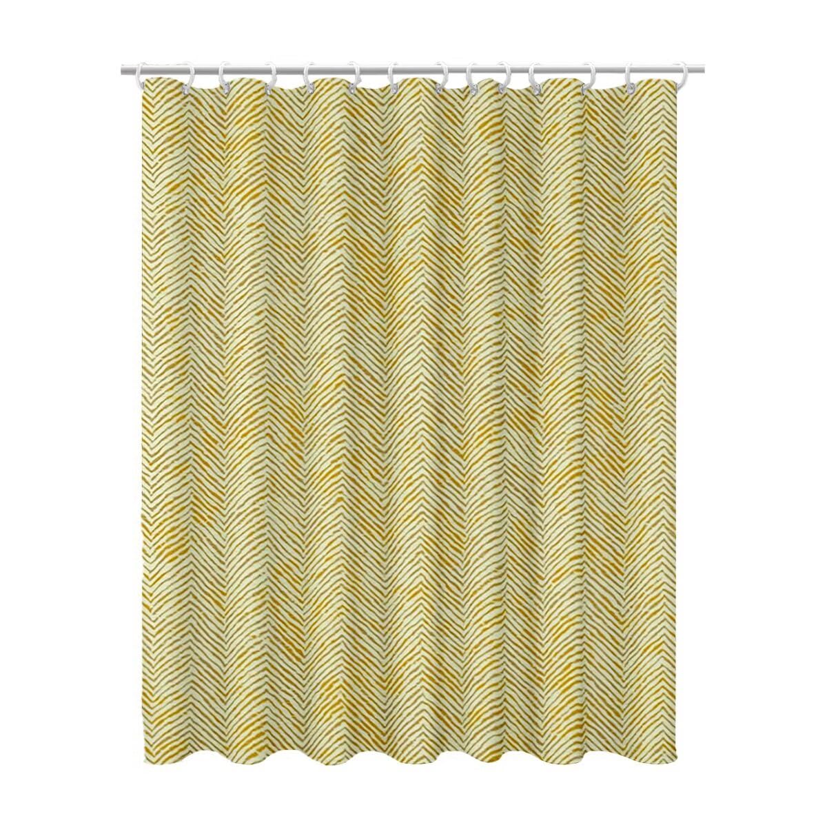 Rideau baignoire tissu lavable et imperméable avec ourlet lesté jaune anti-vent