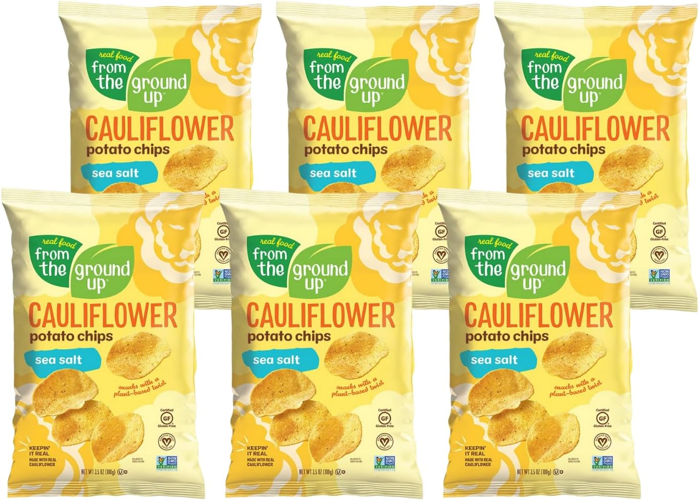 Cauliflower Chips - 6 Pack Snack Bags (Sea Salt, 6 Pack)