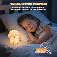 Vista 5 de Mushroom Night Light, White Silicone Night Lamp, Touch Control with 30/60 min Dimmble, 3 Brightness Levels, 7 Color Changing, LED Night Lights