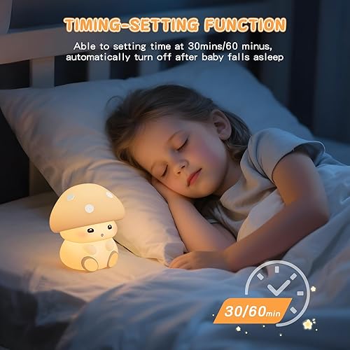Miniatura 5 de Luz nocturna de hongos, lámpara de noche de silicona blanca, control táctil con atenuación de 3060 minutos, 3 niveles de brillo, 7 cambios de color,