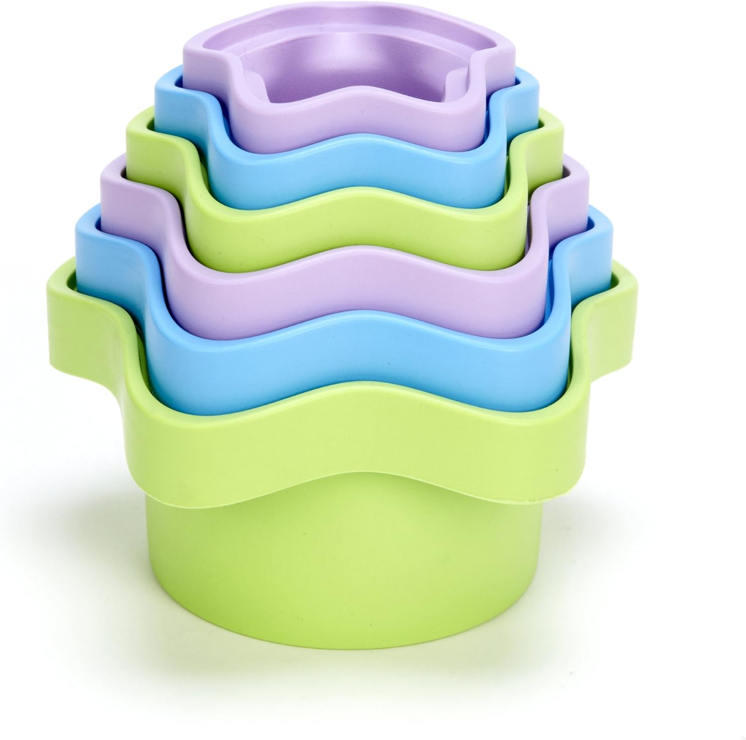 Green Toys Stacking Cups, Purple/Blue/Green - 6 Piece Motor Skills, Building, Stacking Toy Set. Safe for Babies and Toddlers. Dishwasher Safe, Recycled Plastic, Made in USA.
