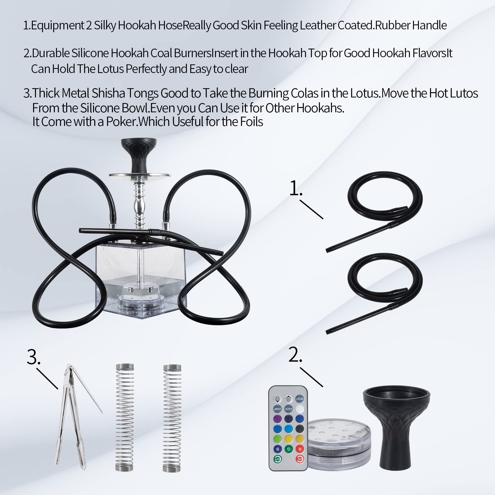 Hookah Set 2 Hose Hookah Complete Set with Hookah Accessories,Micro